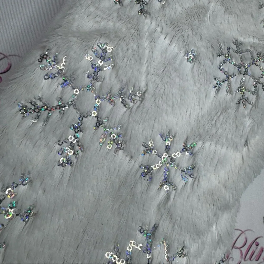 Stocking sparkly snow flakes holographic sequins furry white hanging Christmas